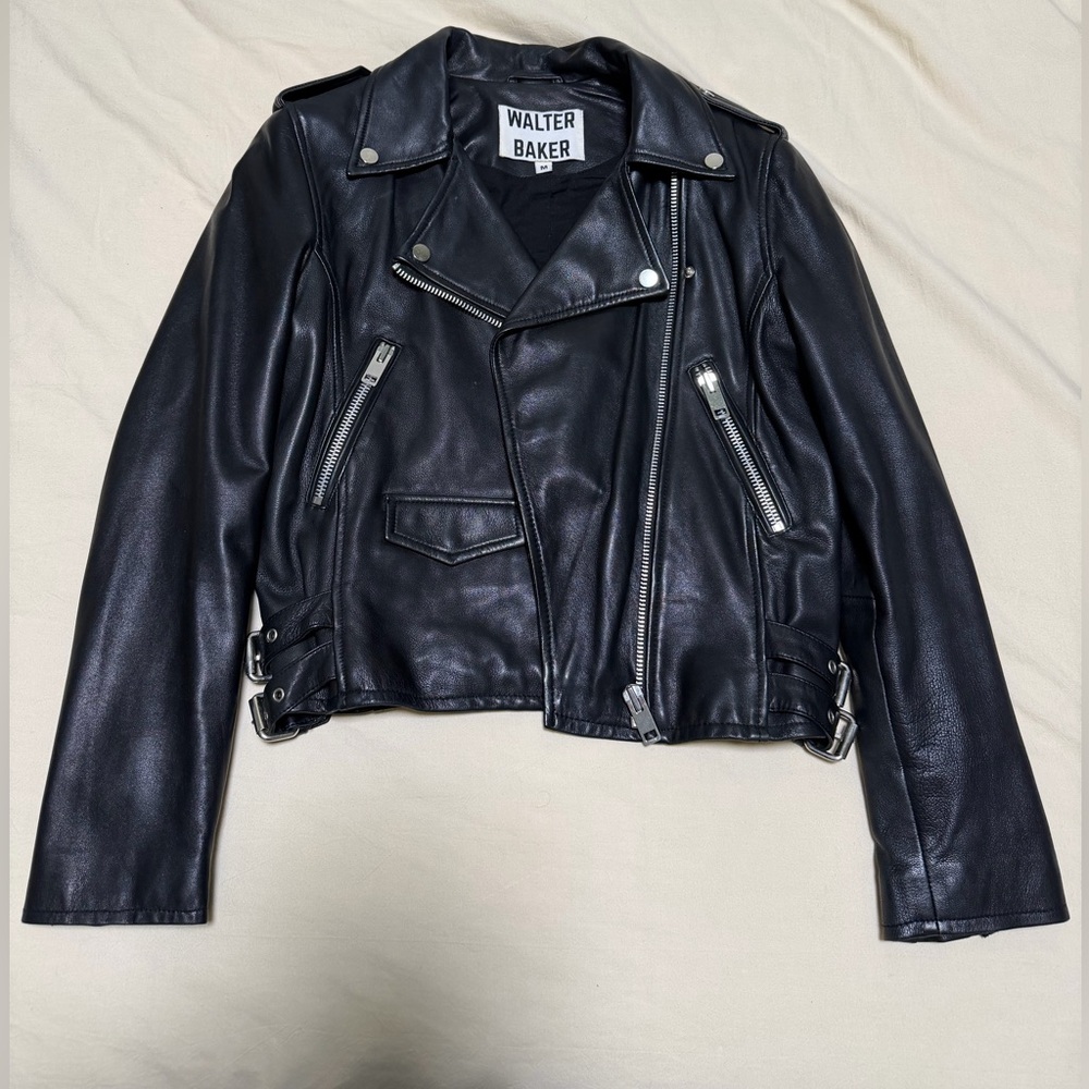 Walter Baker Classic Black Leather Biker Jacket
